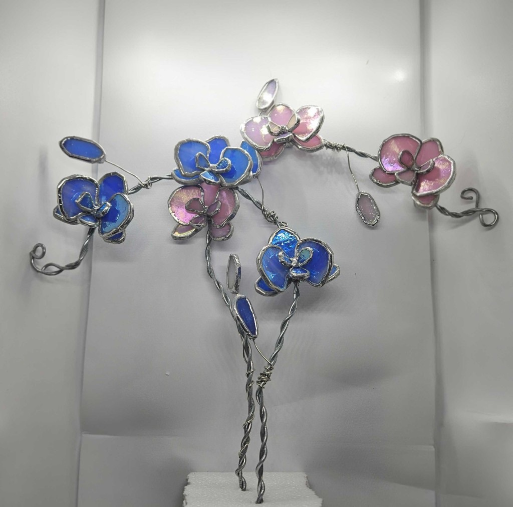 Wire and glass orchid sculpture