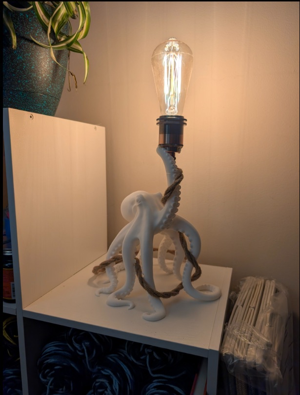 Octopus sculpture lamp with an Edison bulb